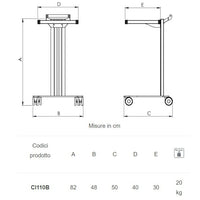 Carrello in alluminio e acciaio EOLO CI110 - Base + 1 ripiano mm 300 x 400