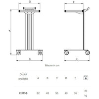 Carrello in alluminio e acciaio EOLO CI115 - Base + 1 ripiano mm 350 x 400
