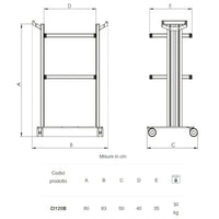 Carrello in alluminio e acciaio EOLO CI120 - Base + 2 ripiani mm 350 x 400