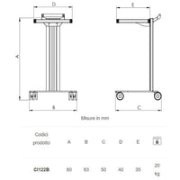 Carrello in alluminio e acciaio EOLO CI122 - Base + 1 ripiano mm 350 x 400