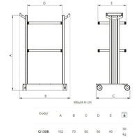 Carrello in alluminio e acciaio EOLO CI130 - Base + 2 ripiani mm 400 x 500
