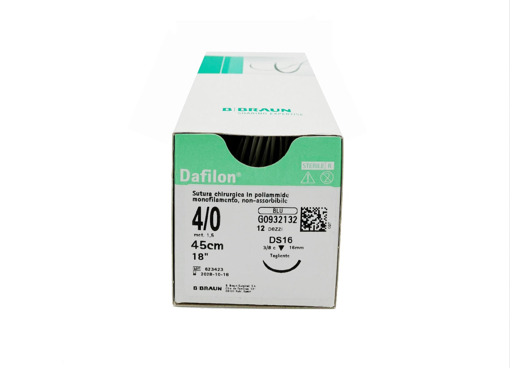 Dafilon suture non assorbibili in nylon, ago 3/8 lanceolato 6mm, USP 10/0 - filo nero 30 cm (conf. 12 pz.)