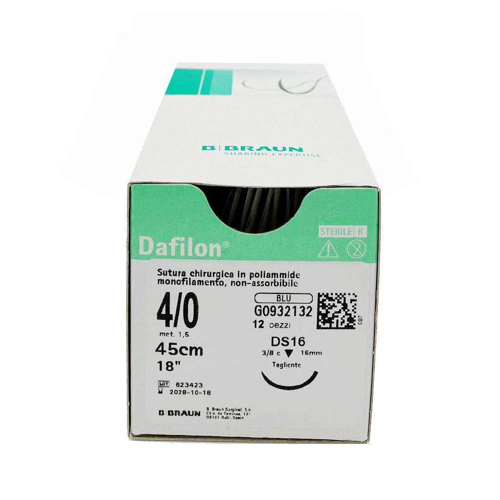 Dafilon suture non assorbibili in nylon, ago 3/8 16mm, USP 6/0 - filo blu 45cm (conf. 12 pz.)