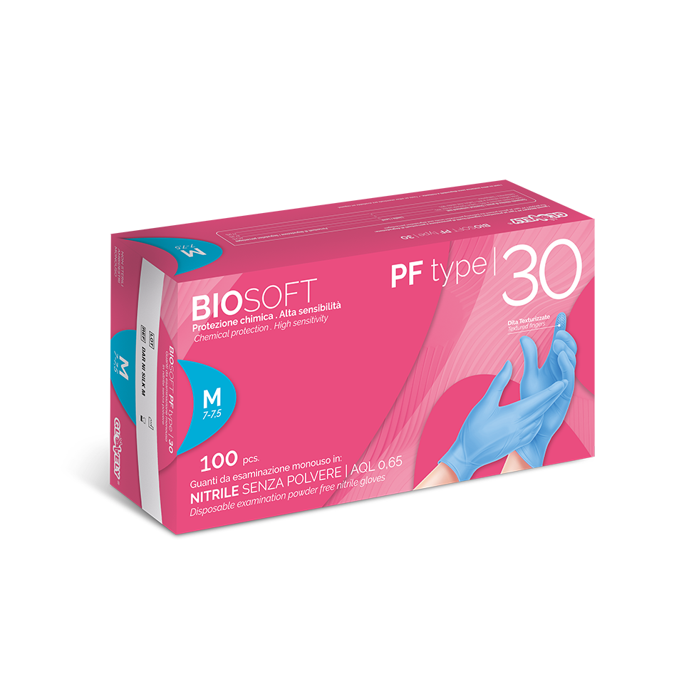 Guanti in nitrile senza polvere Rays Biosoft PF Type 30 Silk (conf. 100 pz) - immagine 1