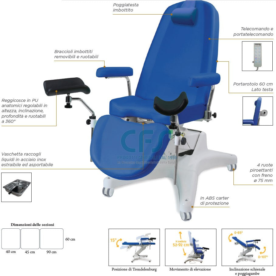 Poltrona multifunzione RUGY Ginecologica PM120 - 3 sezioni e 4 Motori