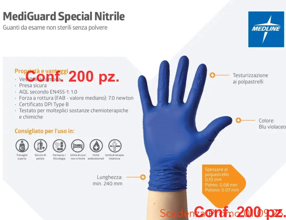 Guanti in nitrile senza polvere MEDIGUARD Special (conf.200 pz)