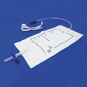 Sacca urina da gamba monouso 750 ml con valvola anti reflusso e scarico a T, tubo 10 cm