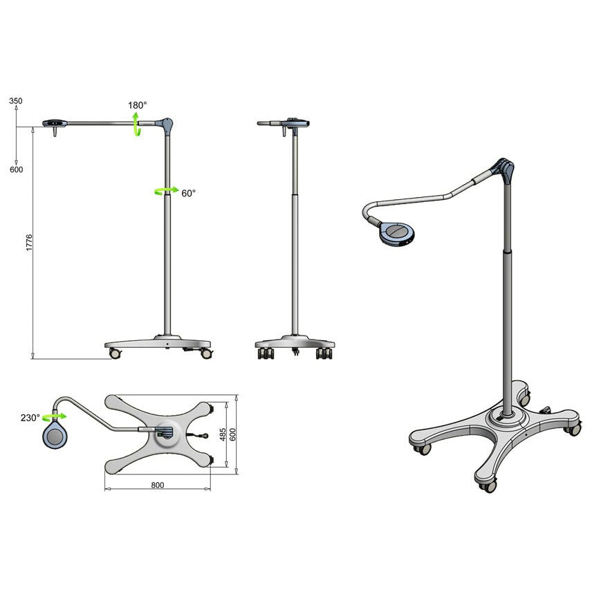 Lampada Scialitica a 9 LED SATURNO su piantana con ruote