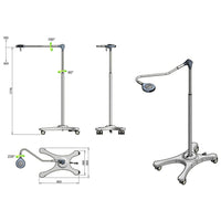 Lampada Scialitica a 9 LED SATURNO su piantana con ruote con gruppo batteria