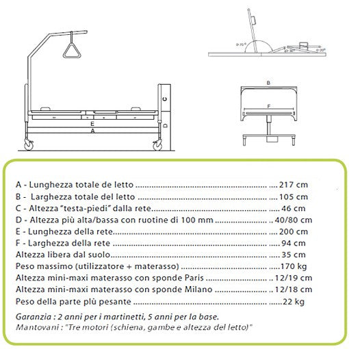 Letto da degenza elettrico Haydn - Elevabile in altezza + Asta sollevamalati
