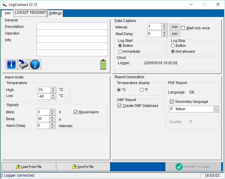 Registratore di temperatura  LOG200 PDF- data logger