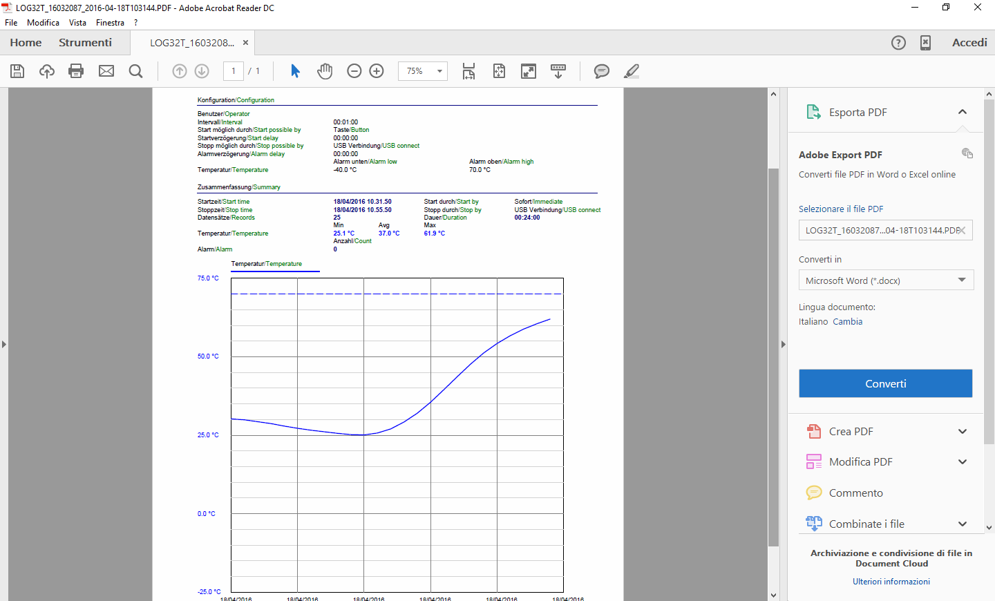 Registratore di temperatura  LOG200 PDF- data logger