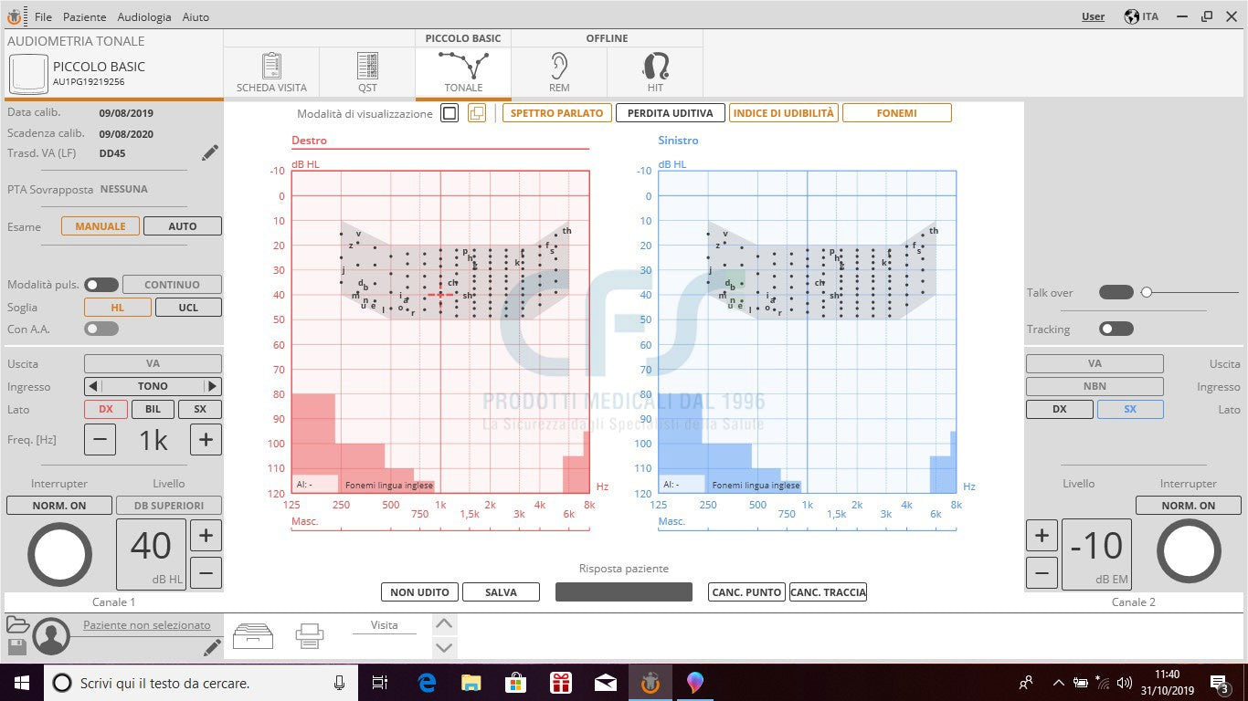 Audiometro INVENTIS Piccolo BASIC - collegamento PC Windows
