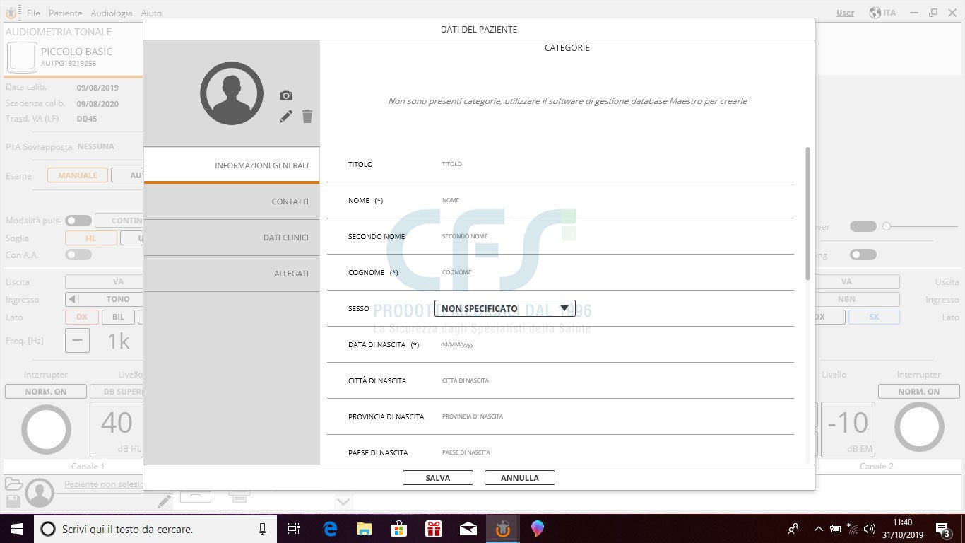 Audiometro INVENTIS Piccolo BASIC - collegamento PC Windows