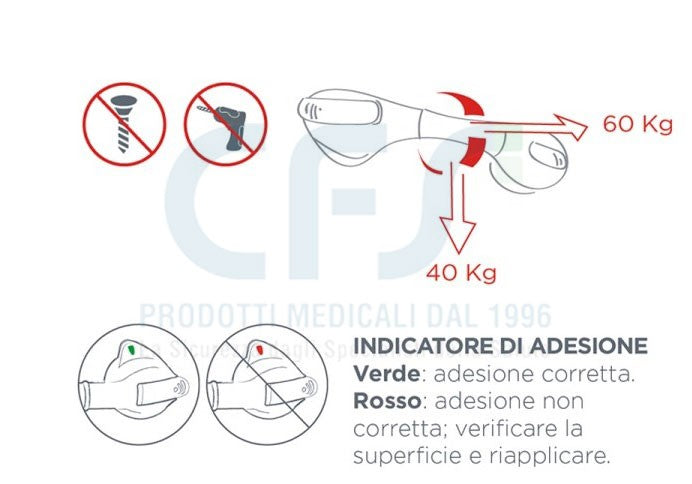 Maniglia di sicurezza in ABS a ventosa RS975-50 - lineari / angolari - 50 cm / Tubo 35