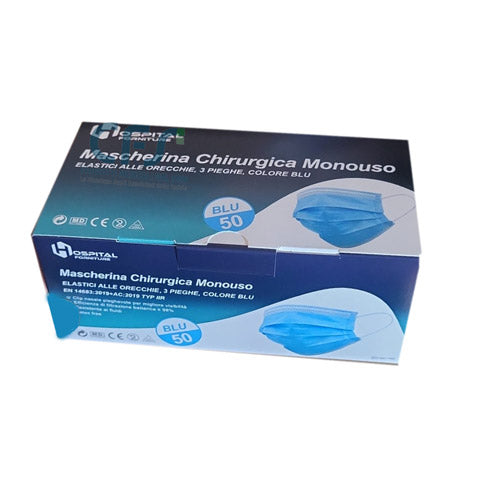 Mascherina chirurgica tipo IIR 3 strati HF FM301- Azzurra c/elastici (conf. 50 pz.)