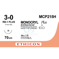 Sutura Ethicon MONOCRYL Plus MCP215H - 3-0, Ago RB-1 - Viola (Conf. 36 pz.)