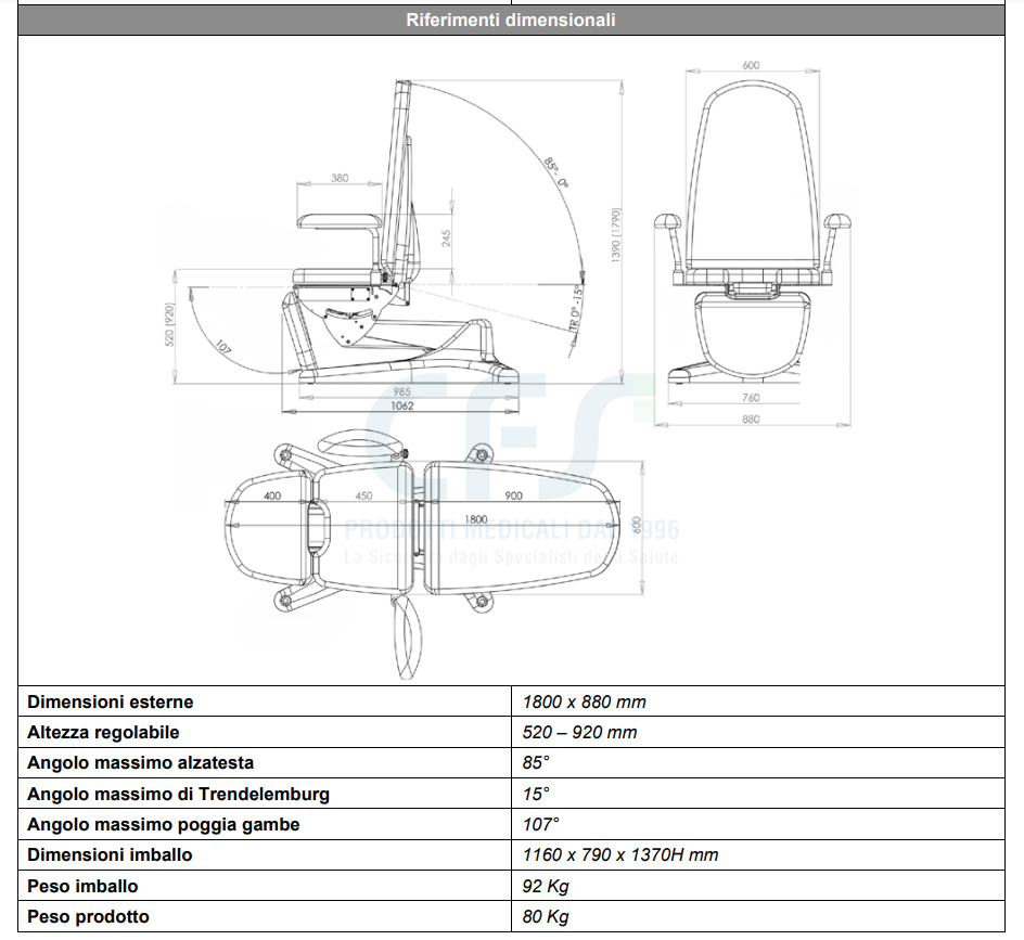 Poltrona multifunzione RUGY Visita PM100 - 3 sezioni e 4 Motori