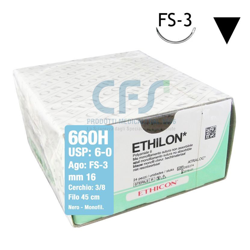 Sutura Ethicon ETHILON 660H - 6-0 - Ago 3/8 FS-3 mm 16 - Nero (conf. 36 pz.)