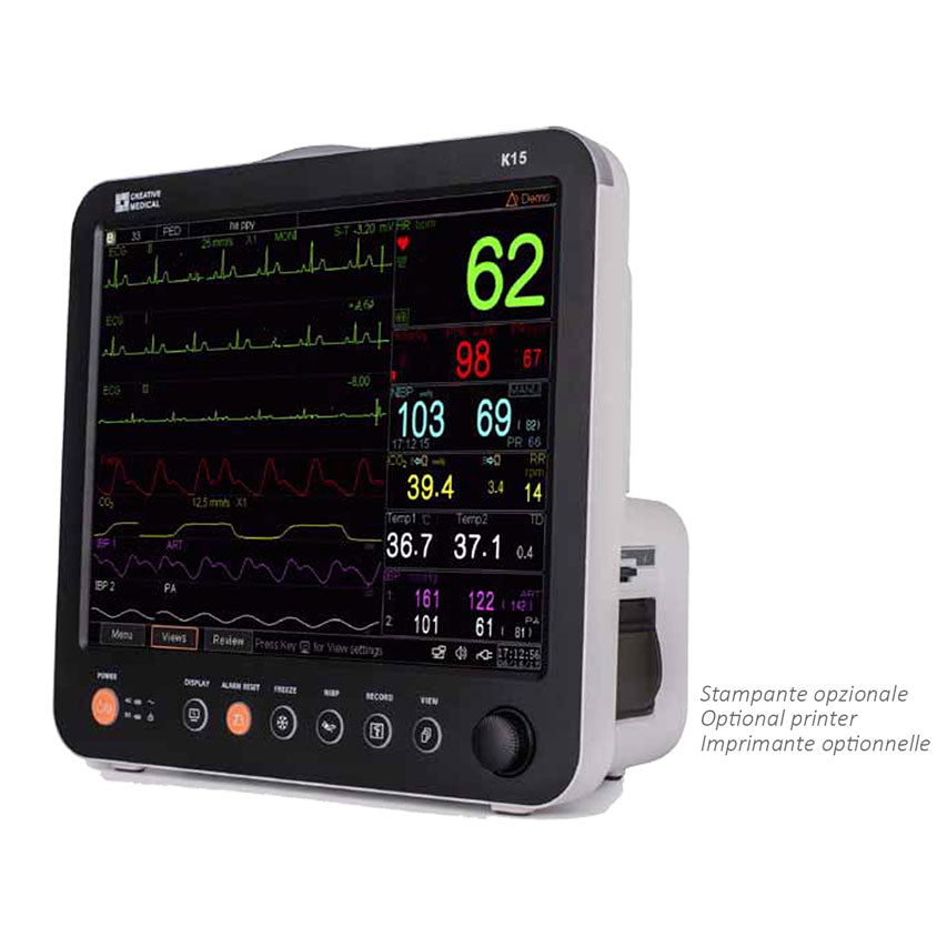 Monitor multiparametrico K15 Touchscreen - SpO2, NIBP, ECG (5 deriv.), TEMP, RESP, IBP e EtCO2