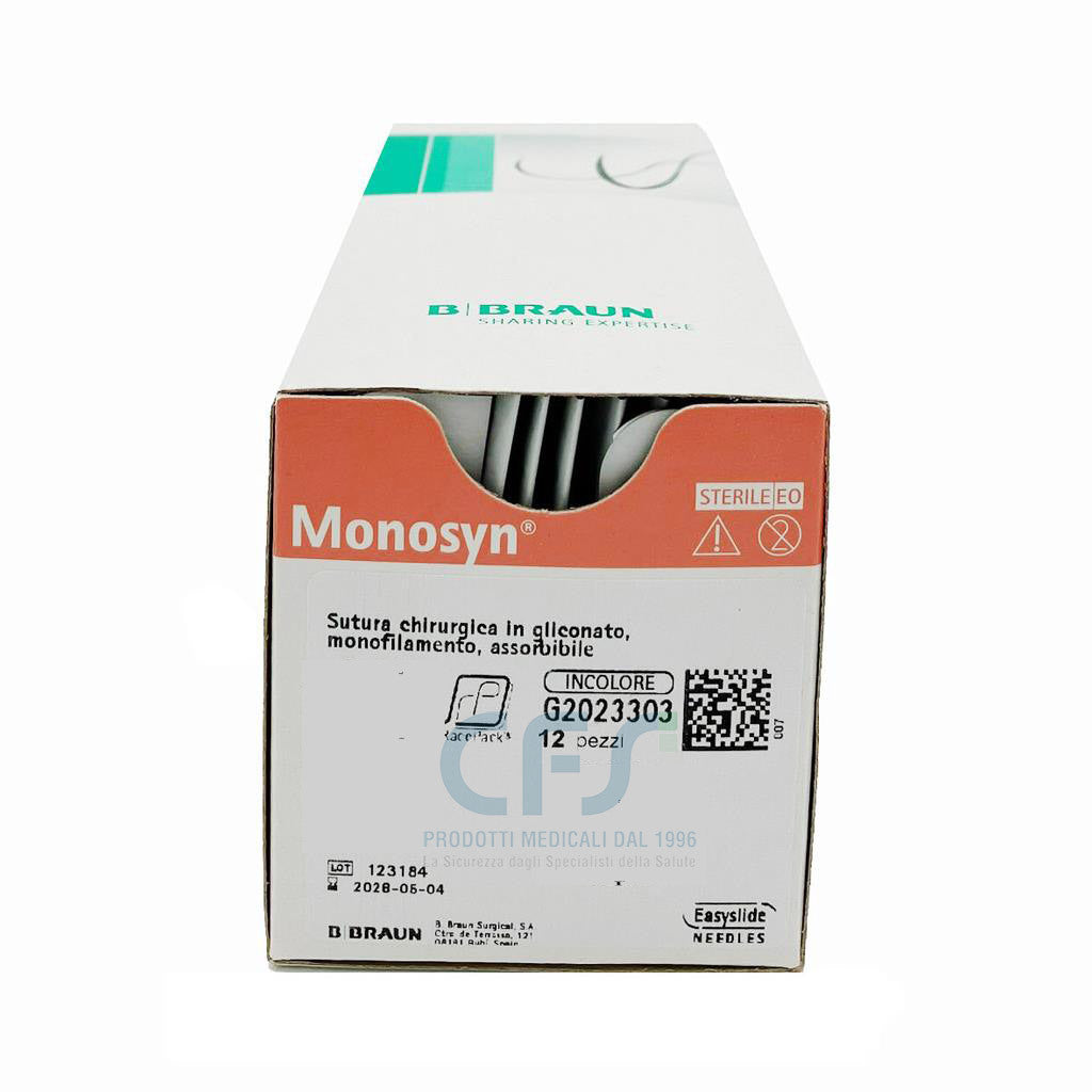 Monosyn Suture assorbibili in gliconato, ago 3/8 19mm, USP 3/0 - filo incolore 70cm (conf. 12 pz.)