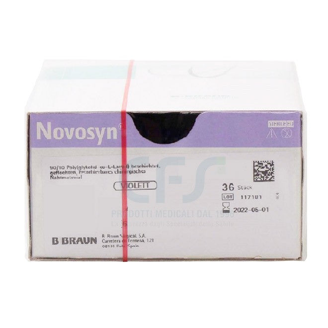 Novosyn suture assorbibili in poliglactina 910, ago 3/8 19mm, USP 4/0 - filo viola 70cm (conf. 36 pz.)