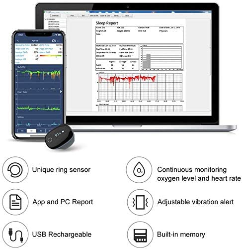 Saturimetro da dito indossabile VIATOM O2Ring con Bluetooth - Adulti