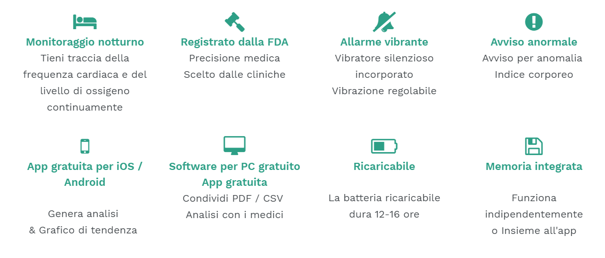 Saturimetro da dito indossabile VIATOM O2Ring con Bluetooth - Adulti
