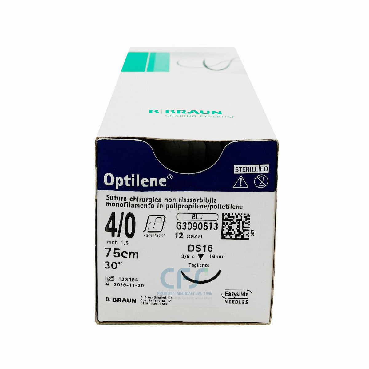 Optilene suture non assorbibili in polipropilene, ago 3/8 19mm, USP 3/0 - filo blu 45cm (conf. 12 pz.)