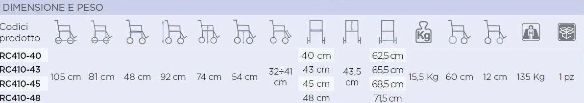 Carrozzina ad autospinta RC410 - telaio rigido