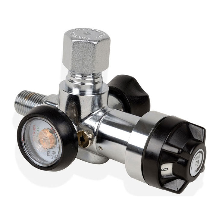 Riduttore di pressione con valvola UNI per bombole da 2-3 litri - 0/12 lt. minuto