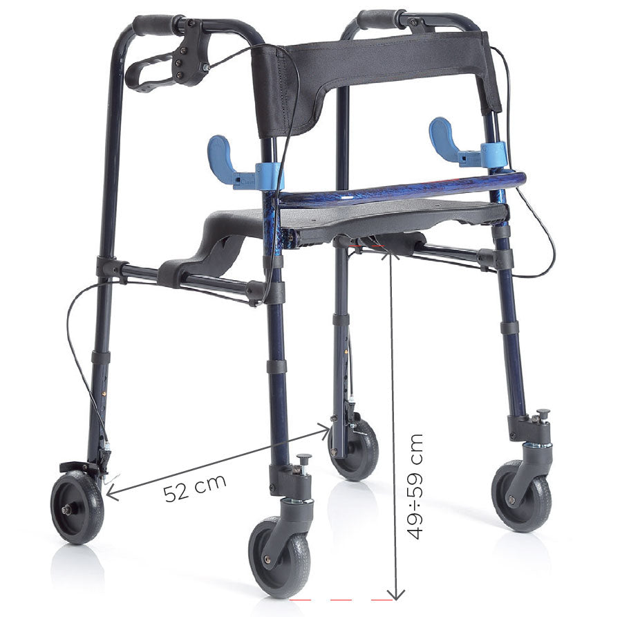 Deambulatore pieghevole RP751 - 2 ruote fisse con freni e 2 ruote piroettanti con blocco