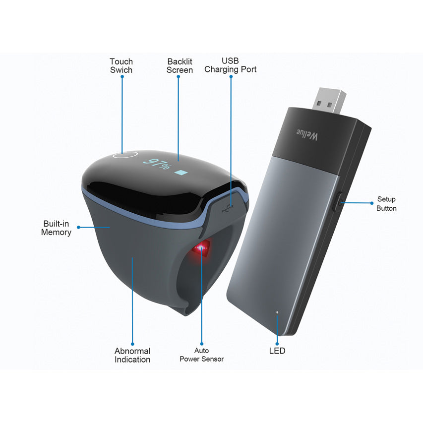 Saturimetro da dito indossabile VIATOM O2Ring con Wireless remoto - Adulti