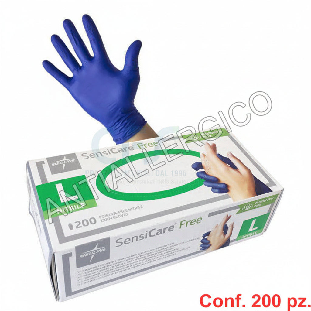 Guanti in nitrile senza polvere Sensicare Free - Antiallergici (conf.200 pz)