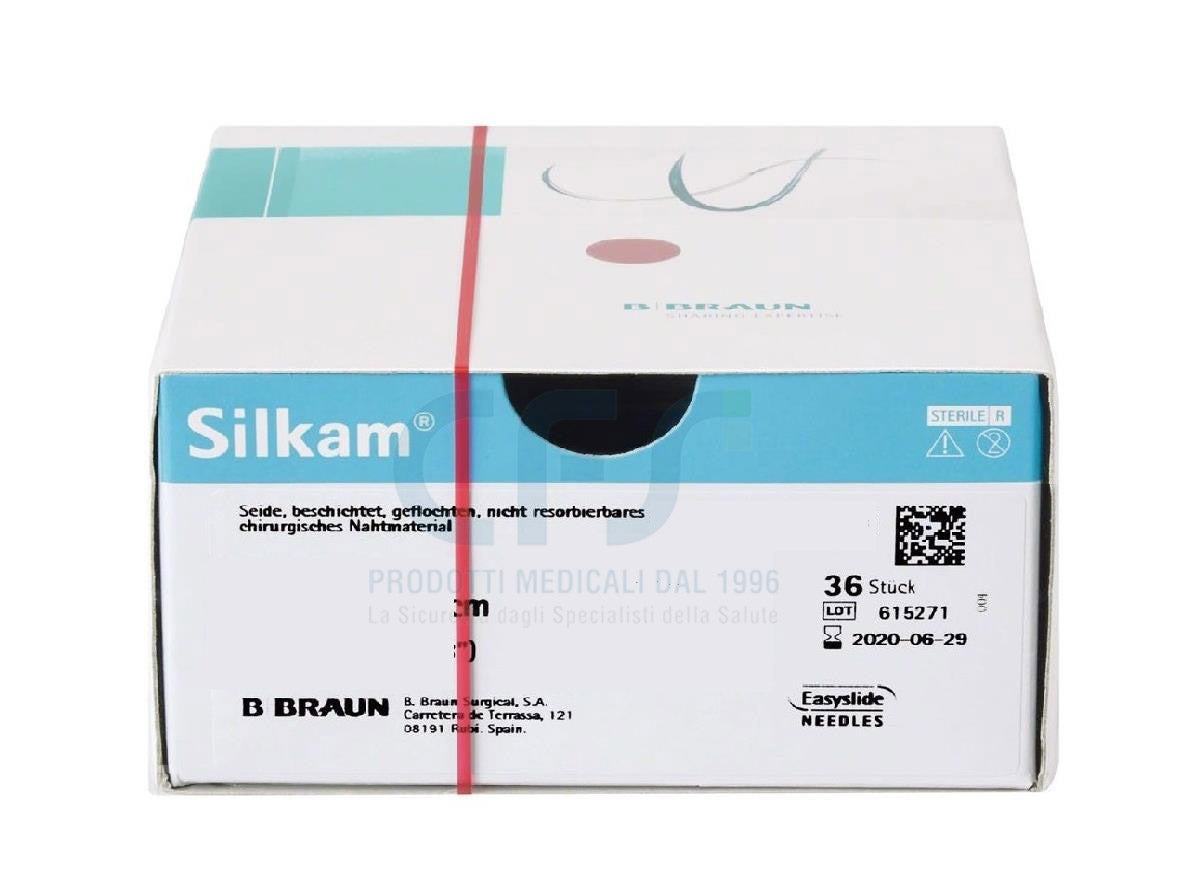 Silkam suture non assorbibili in seta, ago 3/8 19mm, USP 3/0 - filo nero 45cm (conf. 36 pz.)