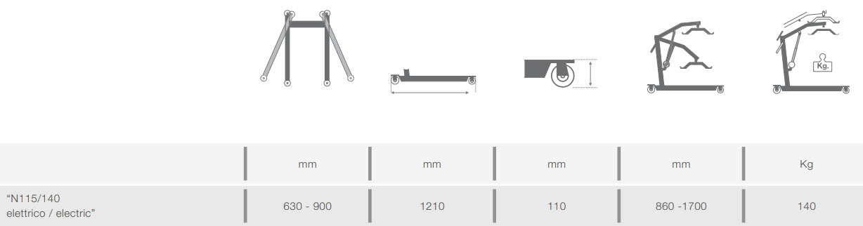 Sollevamalati elettrico GEMINI N115/140 + Imbracatura standard - Portata 140 Kg