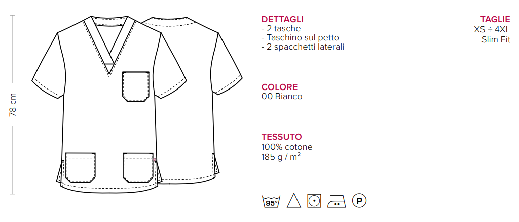 Casacca in cotone 100% PIERO - Bianca con scollo a V (Unisex)