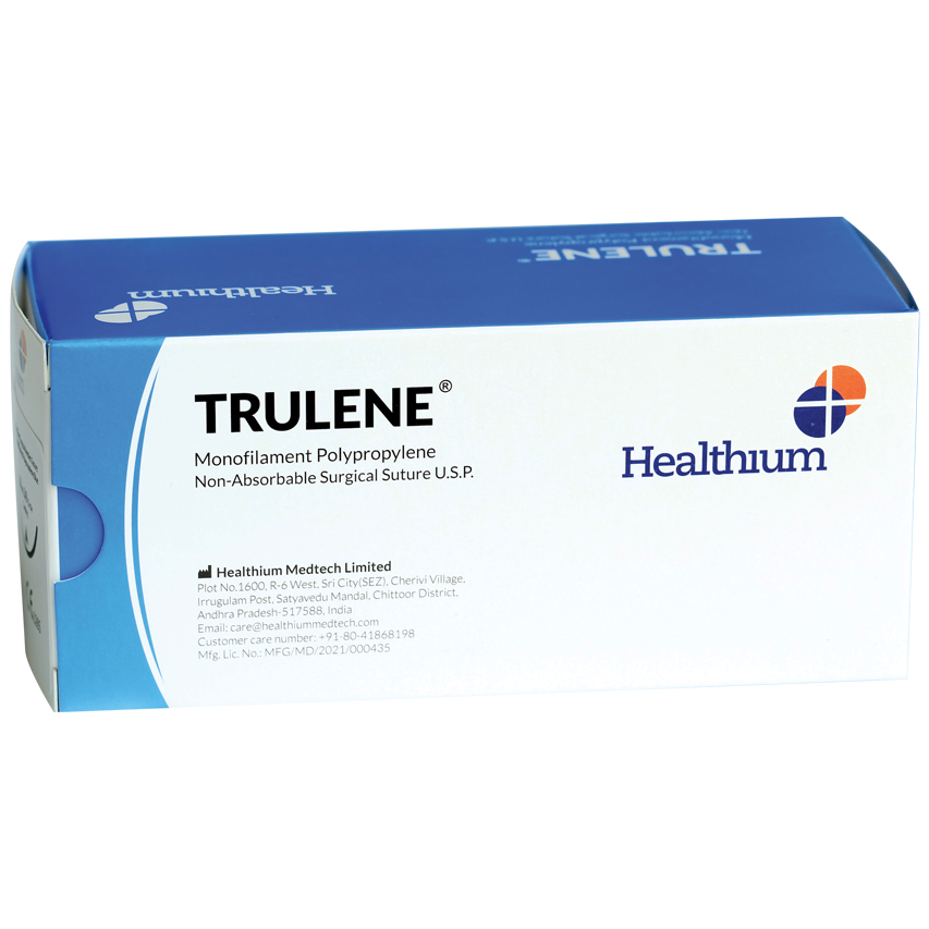 Sutura Healthium TRULENE, ago 3/8 19mm, USP 5/0 - filo blu 70cm (conf. 12 pz.)