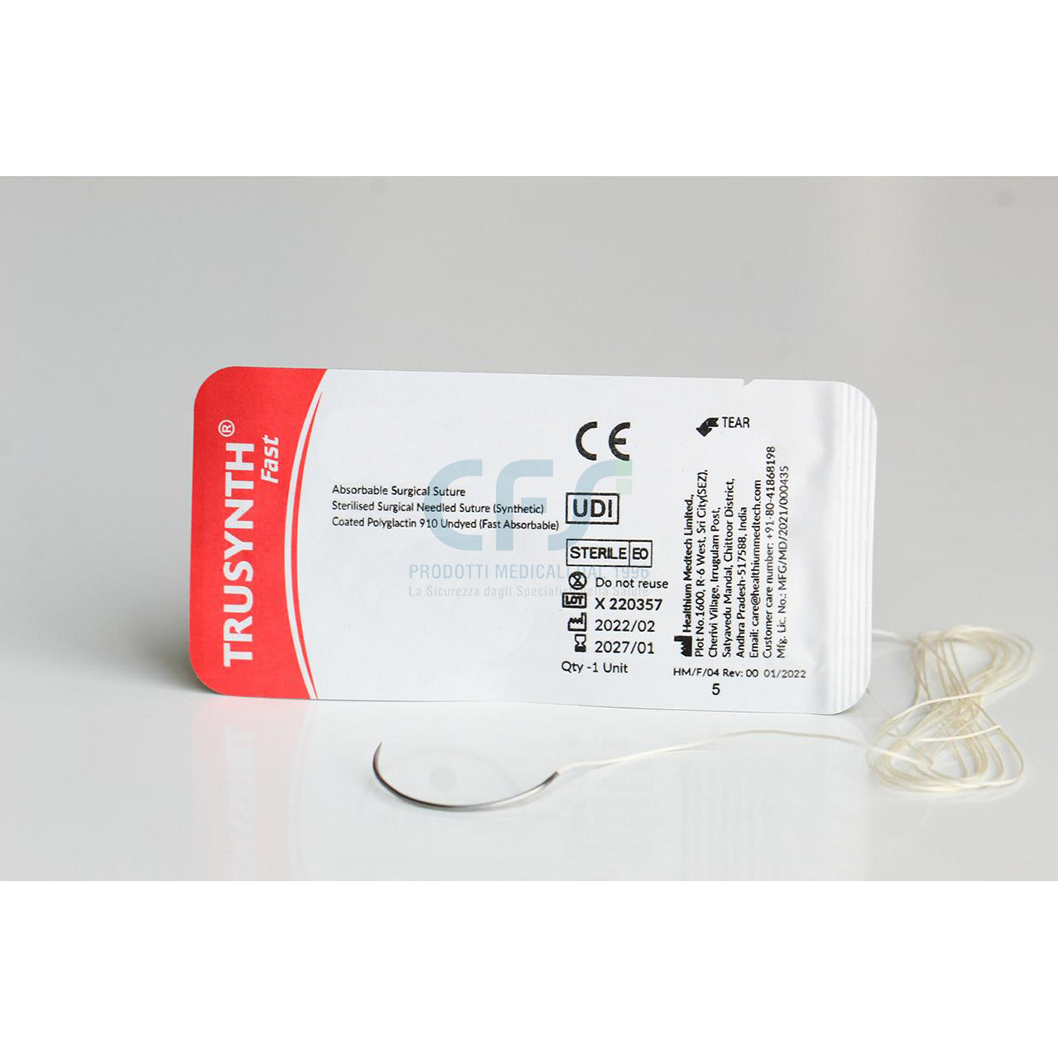Trusynth Fast Sutura Healthium TRUSYNTH FAST, ago 3/8 19mm, USP 4/0 - filo incolore ...