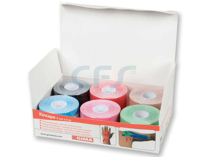 Tape neuromuscolare Kinesiologia 6 colori cm 5 x 5 mt (conf. 6 pz.)