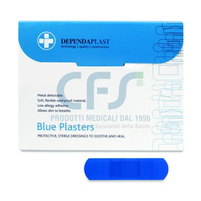 Cerotti blu per alimenti Dependaplast 7,5 cm x 2,5 cm (conf. 100 pz)