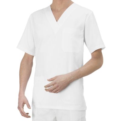 Casacca in cotone 100% PIERO - Bianca con scollo a V (Unisex) 