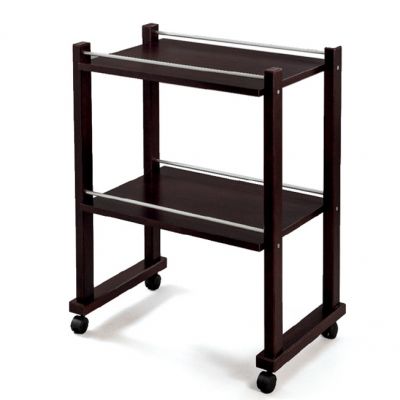 Carrello in legno massello con ruote - 2 ripiani con ringhierino - Wengé