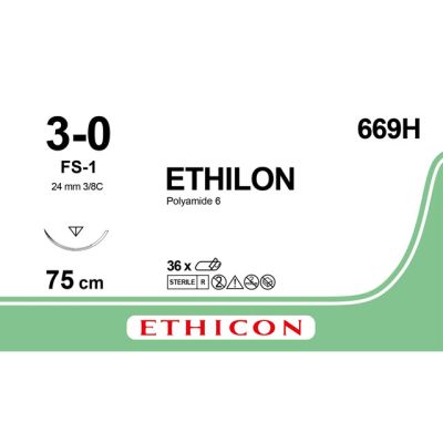 Sutura Ethicon ETHILON 669H - 3-0, Ago 3/8 FS-1 mm 24 - Nero (conf. 36 pz.)