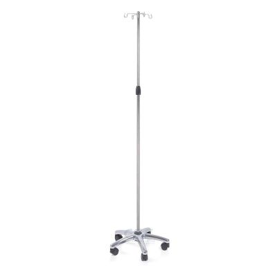 Asta portaflebo in acciaio inox con ruote MI425 - 4 ganci in acciaio - base cromata