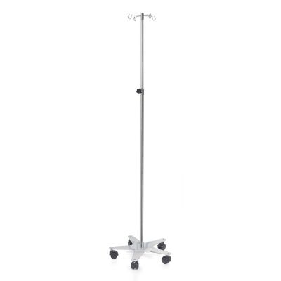 Asta portaflebo in acciaio inox con ruote MI427 - 4 ganci in acciaio - base e meccanismo in acciaio