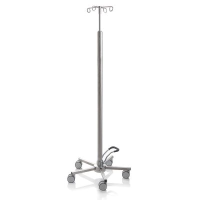 Asta portaflebo in acciaio inox con ruote MI440 - 4 ganci in acciaio - elevabile a pistone