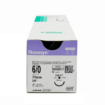 Novosyn suture assorbibili in poliglactina 910, ago 1/2 17mm, USP 5/0 - filo viola 70 cm (conf. 12 pz.)