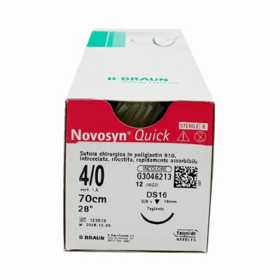 Novosyn Quick suture assorbibili in poliglactina 910, ago 3/8 19mm, USP 3/0 - filo incolore 70cm (conf. 12 pz.)