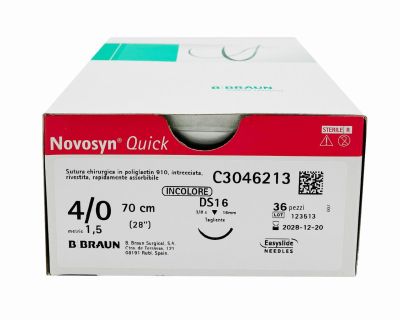 Novosyn Quick suture assorbibili in poliglactina 910, ago 1/2 26mm, USP 3/0 - filo incolore 70cm (conf. 36 pz.)